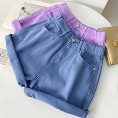 High Waist Denim Shorts, High Waist Denim, Women's Bottoms, Purple Shorts, High Waisted Shorts Denim, Business Outfits, High Waisted Denim, Blue Purple, The Fashion