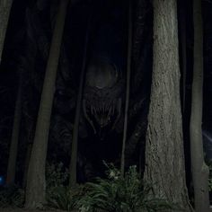 a creepy creature in the woods at night