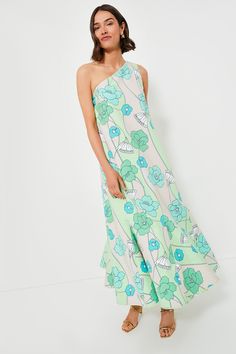 Green and Blue Floral Sabine Maxi Dress | Hyacinth House Cocktail Attire, Maxi Dress Green, Weekend Wear, Night Looks, Office Fashion, Ruffles, Day Dresses, Clothes For Sale, Dresses For Sale