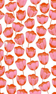 an orange and pink flower pattern on a white background