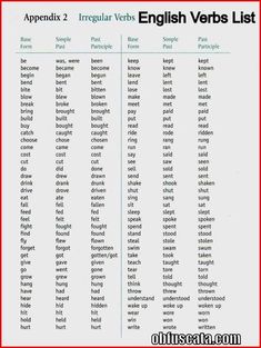 the english verbs list is shown in red and white