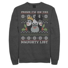 Let everyone know which list you're on this holiday season with this Disney villains ugly-Christmas-inspired fleece featuring some of Disney's most iconic baddies! © Disney Let everyone know which list you're on this holiday season with this Disney villains ugly-Christmas-inspired fleece featuring some of Disney's most iconic baddies! © Disney    Long sleeves  Crewneck FABRIC & CARE  Cotton, Polyester  Machine wash  Imported Size: L. Color: Charcoal. Gender: male. Age Group: adult. Pattern: Grap Disney Faces, Fall Sweatshirt Outfit, Disney T Shirt, Graphic Material, Fall Sweatshirt, Disney Villains, Pattern Graphic, Ugly Sweater, Ugly Christmas