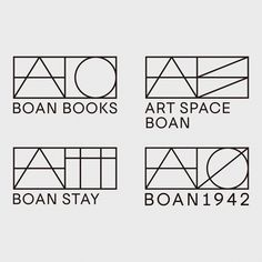 four different types of logos with the words bonn books, art space and boan stay