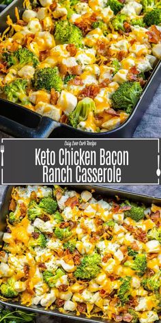 keto chicken bacon ranch casserole with broccoli and cheese on top