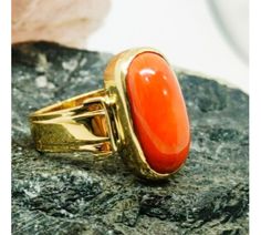 Natural Certified Coral(Moonga) Ring 3.80 to 8.30 Carat with Panchadhatu Astrology Ring for Unisex, Moonga Ring,For Mangal Dosh, Moonga Ring Gemstone - Red Coral Origin of Gemstone - Italian Mines Color of Gemstone - Red Weight of Gemstone- 3cts-8cts Gemstone Shape - Oval Cabochon Red Coral Info Red Coral is a precious, bright red organic gemstone formed in the deep sea by marine creatures called coral polyps (Corallium rubrum). It is a popular astrological gemstone worn to ensure success in lea Oval Spiritual Ring With Polished Finish, Oval Spiritual Rings With Polished Finish, Fusion Style Oval Rings With Polished Finish, Traditional Oval Rings With Polished Finish, Traditional Yellow Gold Cabochon Rings, Spiritual Cabochon Rings For Anniversary, Anniversary Spiritual Cabochon Rings, Ceremonial Oval Cabochon Rings, Traditional Oval Cabochon Rings