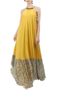 Shop for Nikasha Yellow Halter Maxi Dress for Women Online at Aza Fashions Dress With Flounce, Maxi Dress For Women, Halter Maxi Dress, Indian Couture, Maxi Dress Online, Halter Maxi, Halter Maxi Dresses, Necklines For Dresses, Dress For Women