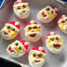 an image of some food that is in the shape of santa clauss face on a tray