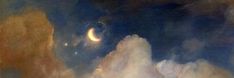 an abstract painting with clouds and the moon in the sky