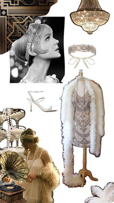 a collage of fashion and accessories including shoes, hats, scarves, hair combs