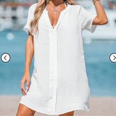 Brand New In Bag. Cover Ups Beach, Long Shirt Tops, V Neck Shirt, Casual White Dress, Plain Dress, White Dresses For Women, Beach Wear Dresses, Cover Ups, Mini Dresses Summer