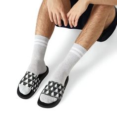 Stand Out In Style: White Pattern Slide Sandals For Men DipaliZ Men’s White Pattern Slide Sandals: DipaliZ Style & Quality! Step into summer with confidence in our DipaliZ Men’s White Pattern Slide Sandals. These PU slide sandals feature a sleek grey, black, and white pattern design that sets you apart from the crowd. Crafted with 100% PU outsoles and durable neoprene and polyester straps, these men's sandals are built for all-day comfort. The edge-to-edge strap design guarantees long-lasting we Casual Sport Sandals For Spring, Casual Gray Slippers For Summer, Casual Gray Summer Slippers, Black And White Pattern Design, Comfy Slides, Mens Slide Sandals, Sandals For Men, Mens Slides, Black And White Pattern