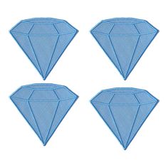 three blue diamond shaped appliques on a white background