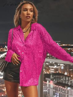 41864094842927|41864094875695|41864094908463|41864094941231 Glamorous Pink V-neck Blouse, Pink V-neck Top With Sequins, Pink V-neck Blouse For Night Out, Pink Long Sleeve Blouse For Night Out, Pink Sequined V-neck Top, Pink V-neck Tops For Party, Casual Pink Tops For Party Season, Glamorous Pink Blouse For Fall, Pink V-neck Blouse For Party