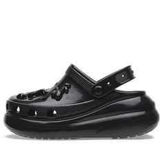 (WMNS) Crocs Crush High Shine Clogs 'Black' 209285-001 Streetwear Synthetic Platform Clogs, Platform Synthetic Clogs For Streetwear, Synthetic Platform Clogs For Streetwear, Black Platform Clogs For Streetwear, Black Synthetic Clogs For Streetwear, Black Clogs With Rubber Sole For Streetwear, Streetwear Synthetic Clogs With Rubber Sole, Black Clogs With Studded Rubber Outsoles And Round Toe, Black Round Toe Clogs For Streetwear