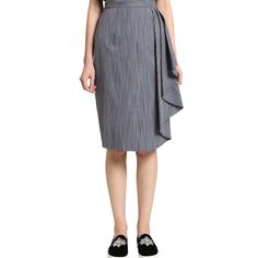 A Navy Multi Stripe Cotton Skirt With Side Drape Currently Selling Online At Badgley Mischka $275 Bss6034 | Stripe Skirt Size 12 Material: Cotton | 100% Cotton Badgley Mischka Skirt Blue Striped Ruffle Embellishment Zip Closure Details Waist: 32" Hip: 39" Length: 25.5" Fabric: 100% Cotton; Lining 90% Polyester, 10% Spandex Elegant Knee-length Draped Skirt For Spring, Elegant Formal Pleated Draped Skirt, Spring Fitted Midi Draped Skirt, Spring Fitted Midi-length Draped Skirt, Chic Knee-length Draped Skirt For Work, Fitted Midi-length Draped Skirt For Spring, Chic Fitted Midi Draped Skirt, Chic Fitted Draped Midi Skirt, Chic Evening Draped Knee-length Skirt