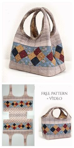 the purse is made from fabric and has two different patterns on it, including one with a