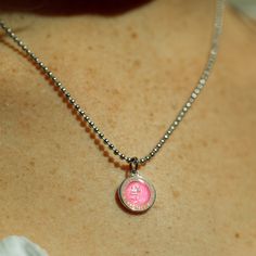 Small - Fuchsia / Pink Symbol For Good Luck, Southern California Home, Surf Necklace, St Christopher Necklace, St Christopher Medal, Safe Travels, California Surf, St Christopher, Saint Christopher