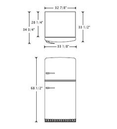 an image of a refrigerator with measurements for the door and side panel, including height