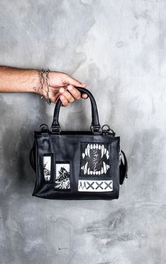 Luxury Designer Handbag Soft and Durable Black and White Medium Hand Painted and Silkscreen Art Patches - Etsy Custom Painted Purse, Hand Painted Handbags, Edgy Black Crossbody Bag, Crossbody Box Bag With Top Carry Handle, Edgy Tote Shoulder Bag For Daily Use, Edgy Rectangular Shoulder Bag For Daily Use, Edgy Shoulder Bag For Everyday Use, Camera Bag With Top Handle For Daily Use, Edgy Crossbody Bag With Removable Pouch