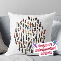 a group of people in the shape of an american flag on a white background throw pillow