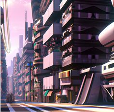 a futuristic city with tall buildings and lots of windows