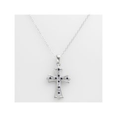 You'll have divine beauty wearing this cross pendant. This platinum over sterling silver cross pendant features sapphire stones and diamond accents. Showcase your heavenly style by adding this cross pendant to your jewelry collection. Click on this JEWELRY & WATCHES GUIDE to learn about fit, styles, materials and more! Click on this JEWELRY & WATCHES GUIDE to learn about fit, styles, materials and more! Platinum over sterling silver construction provides long-lasting shine. Details: 1 1/4-in. pe Sterling Silver Cross Necklace With Diamond Accents, Diamond Accented Cross Necklace, Silver Cross Necklace With Diamond Accents, Blue Sterling Silver Cross Pendant Necklace, Sterling Silver Cross Pendant Necklace For Anniversary, Sapphire Stones, Divine Beauty, Sterling Silver Cross Pendant, Silver Cross Pendant