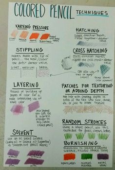 a poster with some writing on it that says colored pencil techniques and how to use them