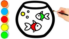 Colouring For Kids, Drawing And Colouring, Easy Drawings For Kids, Cute Fish, Basic Drawing, Drawing Tutorial Easy, Easy Drawing, Fish Bowl, Drawing Tutorials