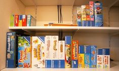 the shelves are full of cereal boxes and other items for sale in stores or at home