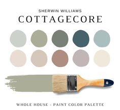 The PDF contains EVERYTHING you need to KNOW about Sherwin Williams COTTAGECORE Paint Colors! It includes a list of 16 complementary Sherwin Williams COTTAGECORE Paint Colors that complement each other. This is a PREPACKAGED Color Palette Selection Listing that includes the Sherwin Williams complementary color recommendations for walls, ceilings, trims, moldings, doors, and window frames - for your WHOLE HOUSE. NOTE: This LISTING is MORE than col Frosted Fern Sherwin Williams Paint, Cottage Bathroom Makeover, Magnolia Eden Paint Color, Colors For Interior Of House, Cottagecore Kitchen Colors, Cozy Home Palette, House Paint Color Combination Interior, Cottage Painted Furniture, Evergreen Fog Sherwin Williams Palette