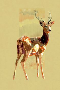 Digital by Guillermo Freytes Deer Abstract Art, Deer Landscape Painting, Abstract Deer Painting, Deer Drawing Reference, Deer Art Painting, Baby Deer Painting, Watercolor Deer Painting, Horse Art Painting, Exotic Animals Art