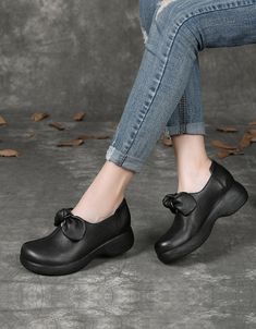 Bowknot Comfortable Platform Retro Walking Shoes — Obiono Casual High Heel Leather Shoes, Casual High Heel Leather Shoes Medium Width, Casual Leather High Heel Shoes Medium Width, Obiono Shoes, Elegant Chunky Heels, Coffee Black, Women Shoes Online, Color Coffee, Chunky Heels Sandals