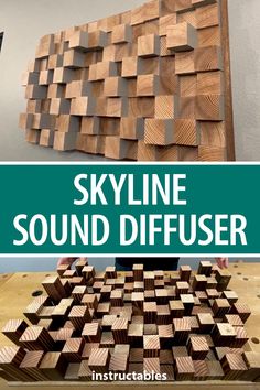 the cover of skyline sound diffuser, with wooden squares on it and an image of