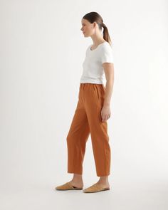 Women's 100% European Linen Pants Cotton Pants With Pockets, Effortless Cotton Pants With Pockets, Relaxed Fit Pants With Pockets, Effortless Relaxed Fit Pants With Pockets, Comfortable Brown Everyday Bottoms, Comfortable Everyday Brown Bottoms, Comfortable Brown Bottoms For Everyday, Casual Flax-colored Bottoms For Work, Casual Flax Bottoms For Workwear