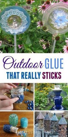 outdoor glue that really sticks out from the ground and in front of some flowers with text overlay