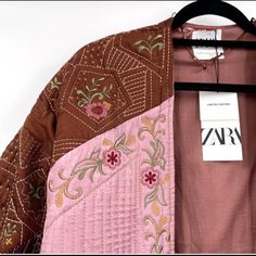 New With Tag Zara Embroidered Patchwork Kimono Limited Edition Size Xs-S Boro Sashiko Jacket, Quilted Kimono Jacket, Sashiko Jacket, Zara Kimono, Quilted Jacket Pattern, Zara Puffer, Zara Leather Jacket, Patchwork Kimono, Patchwork Coat