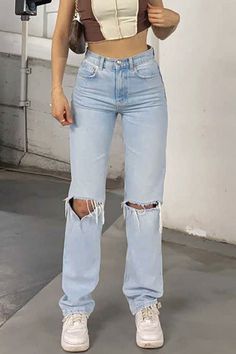 Details: Material: Cotton, Denim Style: Casual Pattern Type: Solid Element: Ripped Suit Type: Long Pants Waist Type: High Waist Closure Type: Zipper Hasp Profile: Straight Type: Solid Color Size(in) Waist Hips Bottom Length S 26.4 36.2 39.8 M 28 37.8 40.2 L 29.5 39.4 40.6 XL 31.1 40.9 40.9 2XL 32.7 42.5 41.3 Tips:Due to the many variations in monitors, the color in the image could look slightly different, please take physical design and color shall prevail.Please allow 0.4"-1" differs due to manual measurement. Casual Blue Pants With Zipper Closure, Blue Denim Pants With Zipper Closure, Blue Pants With Zipper Closure For Spring, Blue Spring Pants With Zipper Closure, Casual Blue Bottoms With Zipper Closure, Spring Denim Pants With Zip Fly, Casual Blue Pants With Zip Fly, Casual Light Blue Ripped Bottoms, Casual Denim Blue Bottoms With Zipper Closure