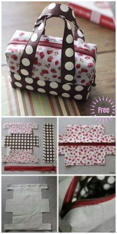 the instructions for how to make a handbag with polka dot fabric and zippers