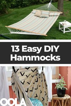 hammock with text overlay that reads 13 easy diy hammocks