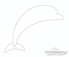 a drawing of a dolphin's head with its mouth open and the tail extended