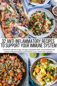 32 Anti-Inflammatory Recipes to Support Your Immune System using nutrient-dense ingredients. These easy recipes are packed with antioxidants to lower inflammation and boost your immune system. Inflammation Diet Recipes, Eat Natural, Anti Inflammation Recipes, Inflammatory Recipes, Inflammation Diet, Breakfast Low Carb, Lower Inflammation, Inflammatory Foods