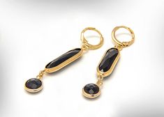 "Fashion elegant dangle black onyx earrings, drop onyx dangle gemstones and gold-filled elegant earrings for women. This earring feature a long oval onyx with a small round onyx dangling below. Looks amazing with evening dress, ideal for mother of the bride to wear at the wedding day, a woman gift or just for yourself. Product details : * Handmade * made of : Onyx gemstones. * Length: 1.\" (With the ear wire) * Gold-filled ear wire. * NOTE - Gold Filled doesn't cause inflammation and is suitable Elegant Black Dangle Linear Earrings, Elegant Black Linear Dangle Earrings, Filigree Wedding Ring, Gold For Women, Black Onyx Earrings, Lace Ring, Bride Jewelry, Mother Of Bride, Solid Gold Earrings