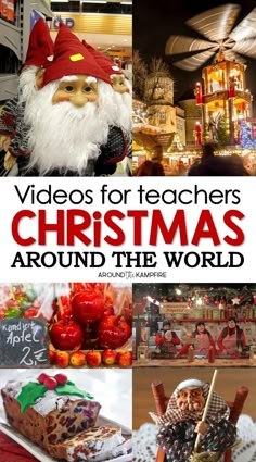 video for teachers christmas around the world with santa clause and other holiday decorations in red