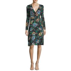 It's elegant, multi-color, and urban-chic! This Diane von Furstenberg Benton Floral Long-Sleeve Wrap Dress is a multi-purpose wardrobe statement featuring the custom Benton floral print, piped edges, and the iconic wrap silhouette secured with a slim self-tie at the waistline. Both comfy and fashionable, it will take your from mornings to evenings with shifts in accessories. Measurements:  US 0 - IT 34 - FR 32  Diane von Furstenberg wrap dress in Benton floral-print. 100% Silk Surplice V necklin Diane Von Furstenberg Wrap Dress, Silk Wrap Dress, Diane Von Furstenberg Dress, Silk Wrap Dresses, Long Sleeve Wrap Dress, Semi Formal Dresses, Silk Wrap, Fashion Design Clothes, Urban Chic