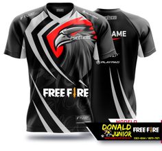 a black and white shirt with the words free fire on it