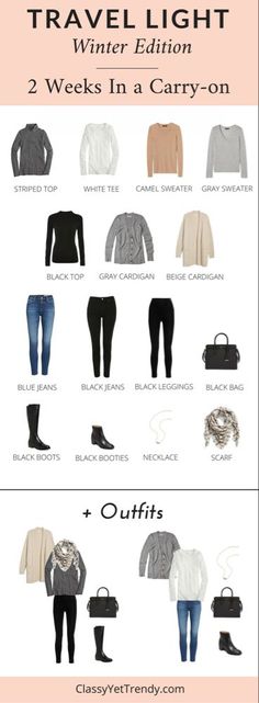 Travel Light: 2 Weeks In a Carry-on (Winter Edition) - Classy Yet Trendy Concert Clothes, Jazz Concert, Mode Tips, Travel Capsule Wardrobe, Winter Capsule Wardrobe, Travel Outfit Summer