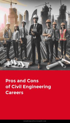 the cover of pros and cons of civil engineering career, with an image of men in construction gear