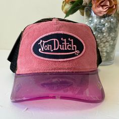 Nwt Von Dutch Vintage Suede Hat Pink Flat Brim Trucker Hat For Outdoor, Pink Adjustable Visor Hat, Trendy Pink Visor Hat, Flat Brim Pink Hat One Size, Pink Flat Brim Hat, One Size Fits Most, Pink Outdoor Hat, One Size Fits Most, Pink Hat With Flat Brim, Pink Hats For Outdoor Spring Events, Pink Trucker Hat With Visor