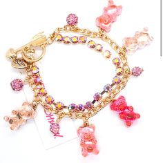 Brand New With Tags! From 2023 Spring/Summer Collection! Betsey Johnson Double Strand Bracelet Featuring Gummy Bear And Fireball Charms In Lovely Shades Of Pink And Pink Hued Crystals & Rhinestones Approx. Length: 7-1/2" Toggle Closure. Trendy Bracelets For Valentine's Day Party, Trendy Charm Bracelet For Parties, Casual Charm Bracelet For Party, Playful Pink Jewelry For Party, Casual Pink Party Jewelry, Playful Pink Party Jewelry, Playful Pink Bracelets For Party, Pink Adjustable Charm Bracelet For Parties, Adjustable Pink Charm Bracelet For Party