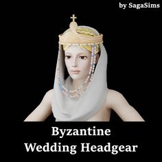 a woman wearing a veil and headpiece with the words byzanne wedding headgear